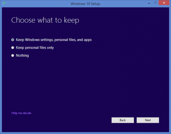 Wählen Sie aus, was Sie behalten möchten Windows 10