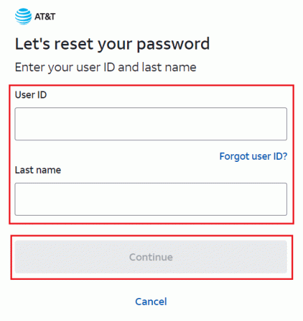 zadajte svoje ID používateľa a priezvisko zaregistrované v účte a kliknite na Pokračovať