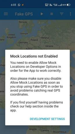 Seleccione la aplicación Mock Location de las opciones de desarrollador y seleccione FakeGPS Free