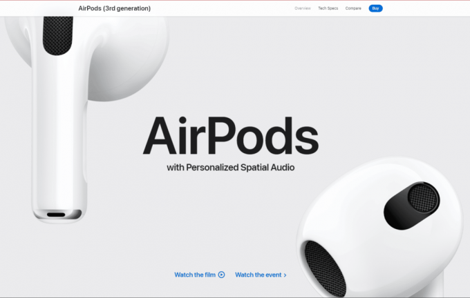 Apple AirPods მე-3 თაობის ოფიციალური ვებგვერდი. საუკეთესო ხმაურის დამშლელი ყურსასმენები