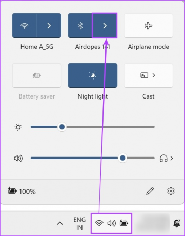 Abra Configuración rápida y haga clic en la flecha