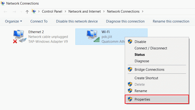 κάντε δεξί κλικ στη σύνδεση δικτύου όπως Wifi και επιλέξτε Ιδιότητες. Διορθώστε το πρόβλημα ασφαλείας INET E στον Microsoft Edge