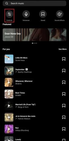 次に、「コントロール」 | 「コントロール」をタップします。 Instagramのリールに独自の音楽を追加する方法