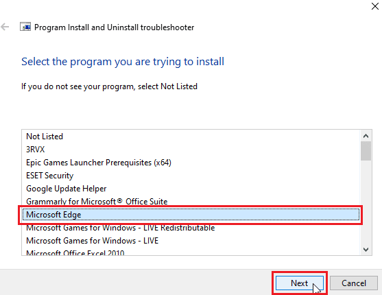 выберите программу, в которой вы столкнулись с ошибкой, и нажмите «Далее». Исправление ошибки применения преобразований в Windows 10