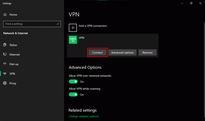 คลิกที่เชื่อมต่อเพื่อเริ่ม VPN
