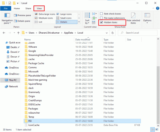 सुनिश्चित करें कि आपने AppData फ़ोल्डर देखने के लिए दृश्य टैब में छिपे हुए आइटम बॉक्स को चेक किया है।