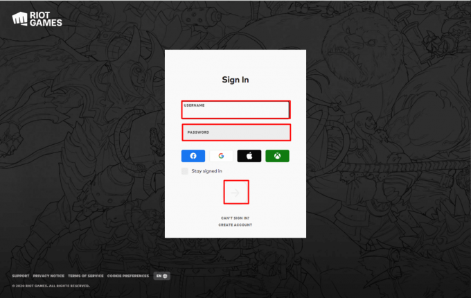შეიყვანეთ USERNAME და PASSWORD და დააწკაპუნეთ შესვლის ხატულაზე. როგორ შევამოწმოთ Valorant რეგიონი