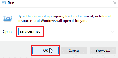 Skriv inn services.msc-kommandoen og klikk på OK for å åpne Services-vinduet. Fix Windows Update kan ikke få liste over enheter Problem