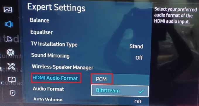 HDMI-Audioformat PCM Expertentoneinstellungen Samsung TV