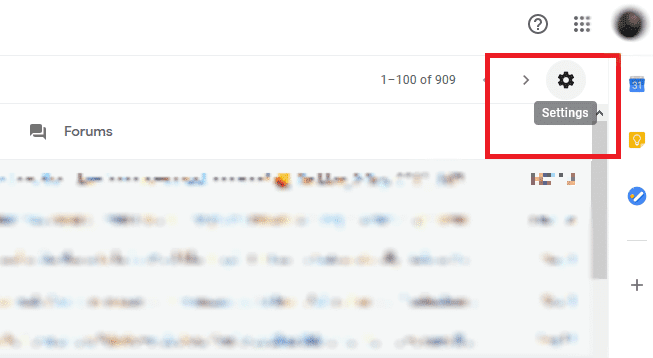 Klicka på den kugghjulsliknande symbolen från Gmails webbklient