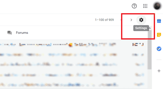 Kattintson a fogaskerék-szerű szimbólumra a Gmail webes kliensben