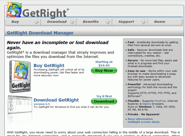 Pagina principală a GetRight
