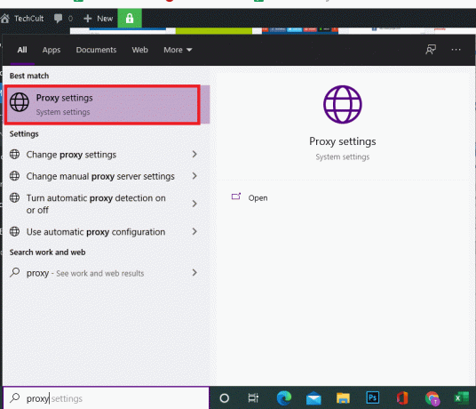 Lansați Setările proxy prin meniul de căutare. Eroare TVAPP 00100 pe Xfinity Stream