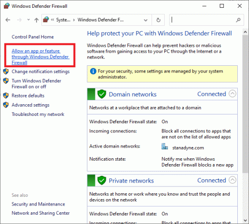W wyskakującym okienku kliknij Zezwalaj aplikacji lub funkcji przez Zaporę Windows Defender. Ryzyko, że gra wieloosobowa Rain 2 nie działa