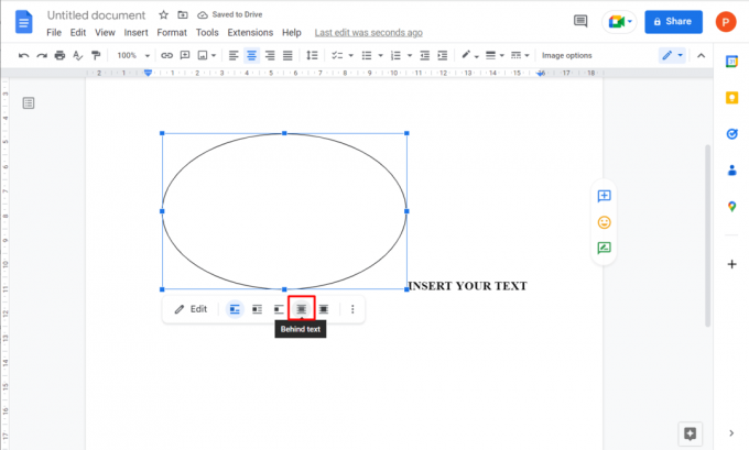 Klicken Sie mit der rechten Maustaste auf die ovale Form und wählen Sie Hinter Text