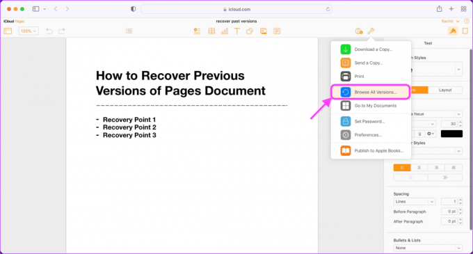Frühere Versionen von Pages-Dokumenten in iCloud 5 anzeigen und wiederherstellen