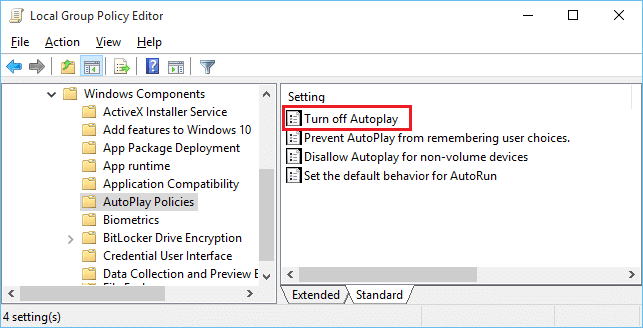 Selectați Politici de redare automată, apoi faceți dublu clic pe Dezactivați redare automată | Activați sau dezactivați redarea automată în Windows 10