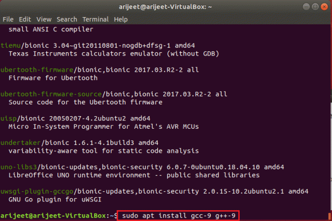 exécuter la commande pour installer gcc version 9 dans le terminal ubuntu linux