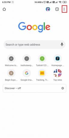 Avaa Google Chrome Android-puhelimellasi Napauta kolmea pystysuoraa pistettä