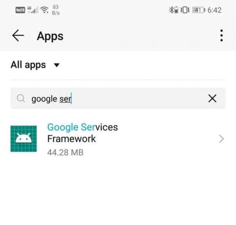 Найдите Google Services Framework и нажмите на него