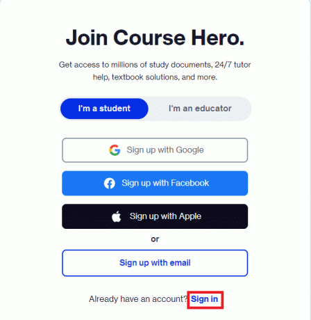 Gå till Course Heros officiella sida. Logga in på ditt kurshjältekonto. 