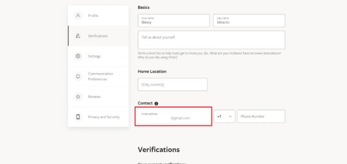 연락처 섹션 아래에 새 이메일 주소를 입력하십시오 | VRBO에서 이메일을 변경하는 방법