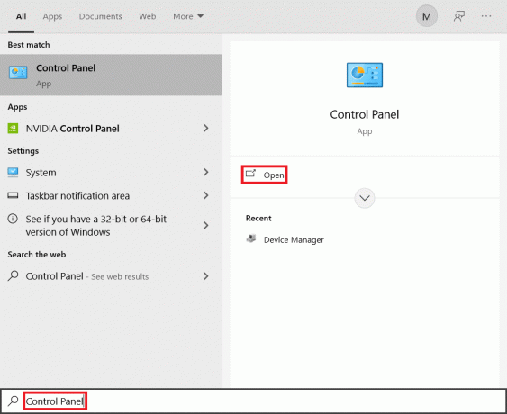 Wyszukaj w menu Start Panel sterowania