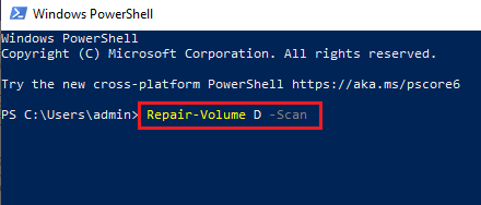 Escriba el comando Reparar volumen D Escanear. Arreglar la verificación del disco no se pudo realizar porque Windows no puede acceder al disco