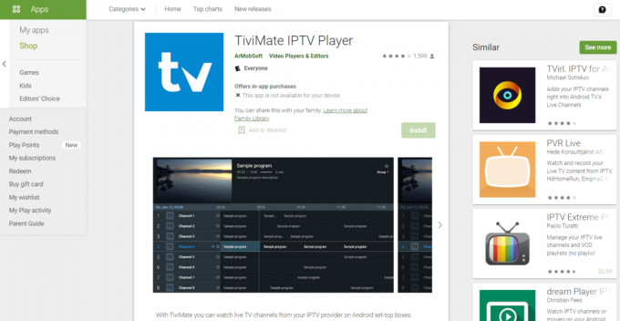 Trivimate reproductor de IPTV google playstore