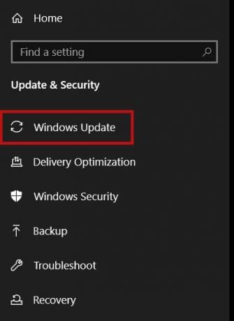 이 화면의 왼쪽 창에서 Windows Update 옵션을 찾습니다.