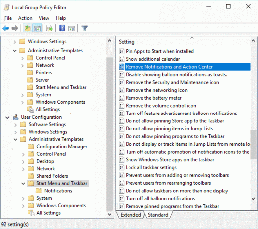 Dvaput kliknite na Remove Notifications and Action Center