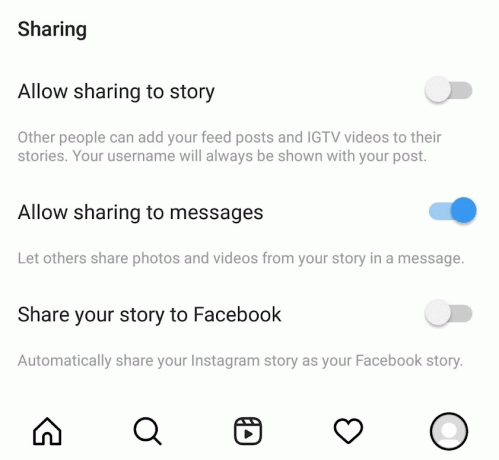 Desativar compartilhamento de postagens em histórias