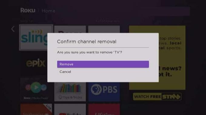 Confirme sua escolha selecionando Remover uma vez Confirmar remoção do canal aparecer na tela