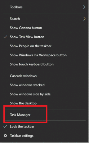 Kliknij prawym przyciskiem myszy pasek zadań i wybierz Menedżer zadań | Rozwiązany: Kursor miga w systemie Windows 10