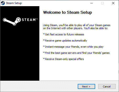 Napsauta Seuraava Steam Setup -ikkunassa