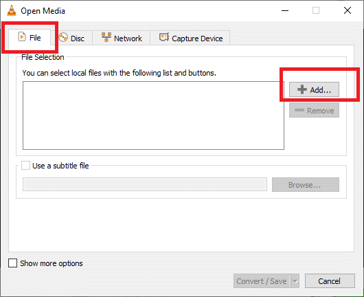 Norėdami rasti vaizdo įrašo failą, eikite į skirtuką Failas ir spustelėkite mygtuką Pridėti. Trumpas vadovas, kaip konvertuoti MP4 į MP3 naudojant „Windows Media Player“.