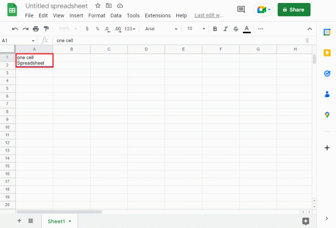 angi linjeskift i en celle i Google Sheets