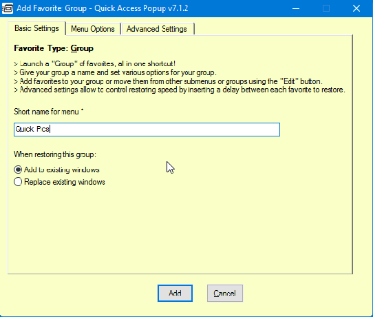 Qap Προσθήκη ομαδοποιημένων φακέλων