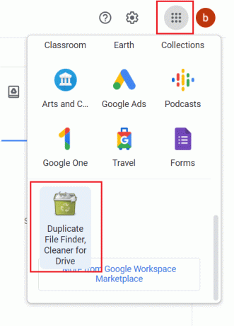 faceți clic pe pictograma aplicații și selectați aplicația de căutare a fișierelor duplicate în Google Drive