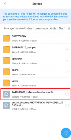 MOBI फाइल तुरंत किंडल फोल्डर में चली जाएगी। Android पर MOBI फ़ाइलें कैसे खोलें