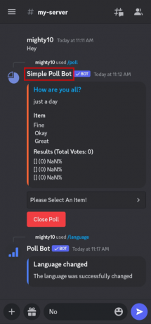 Simple Poll Bot의 이름을 길게 누릅니다.