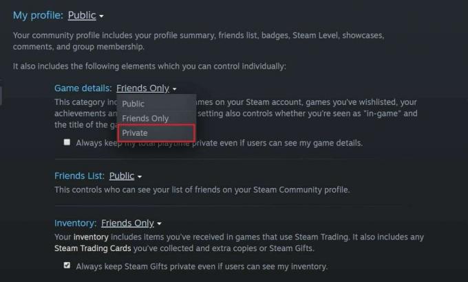 На сторінці " Мій профіль" змініть відомості про гру з " Лише друзів" на " Приватні".