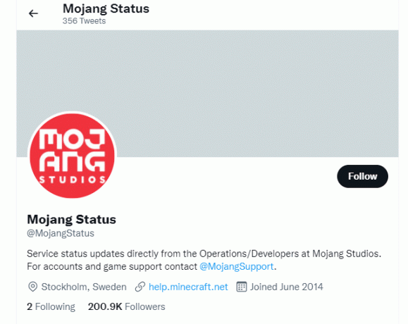 Besuchen Sie die Mojang-Statusseite auf Twitter