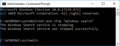 Вимкніть пошук Windows за допомогою команди cmd