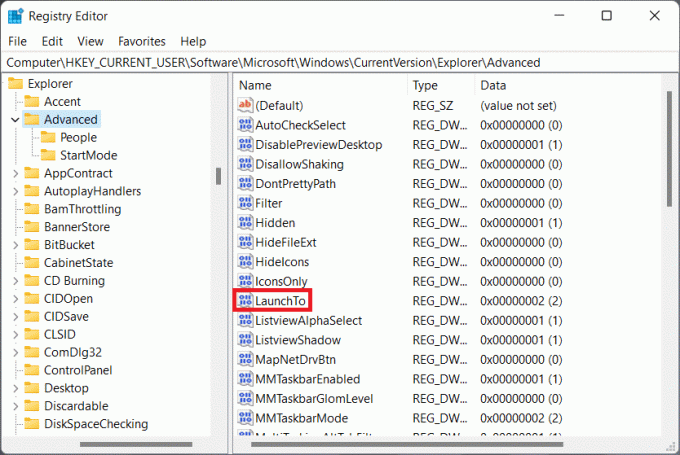 LaunchTo DWORD Value în Editorul Registrului. Cum să activați sau să dezactivați accesul rapid în Windows 11