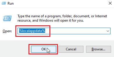 로컬 AppData 폴더를 엽니다. Windows 10에서 Dropbox 오류 400 메시지 수정
