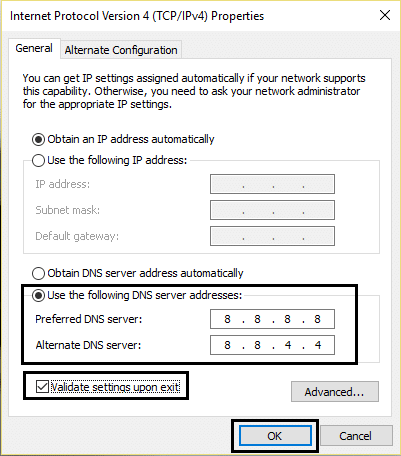 naudokite google DNS serverio adresus