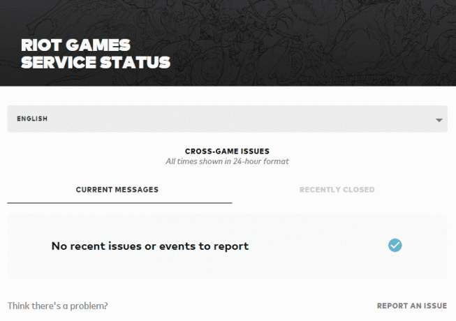 Apmeklējiet oficiālo Riot servera statusa atjaunināšanas lapu. Labojiet League of Legends Error 004 operētājsistēmā Windows 10