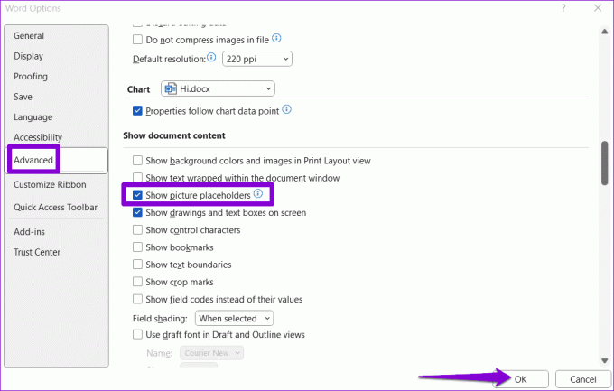 Deshabilitar marcadores de posición de imágenes en Word