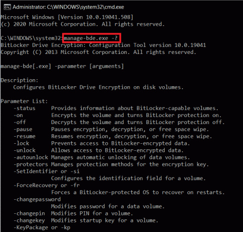 Zadejte manage-bde.exe -? v příkazovém řádku a stisknutím klávesy Enter příkaz spusťte